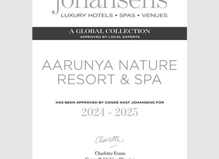 Conde Nast Johansens collection certification for Aarunya