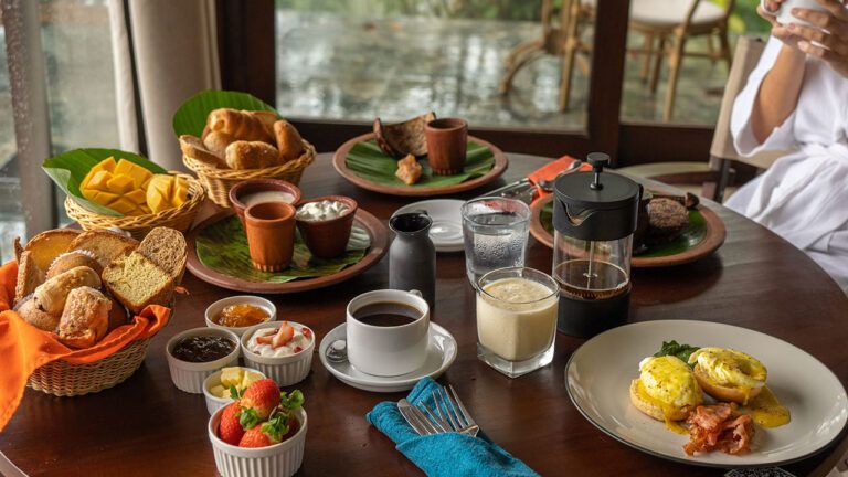 Exquisite in-villa breakfast spread at Aarunya Nature Resort