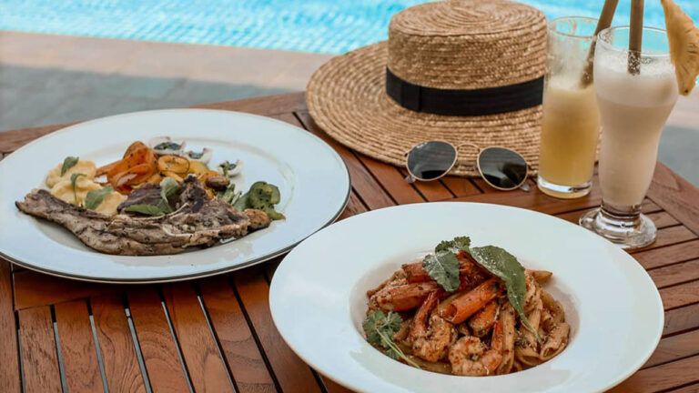 Exquisite Italian breakfast with cocktails at Aarunya Resort