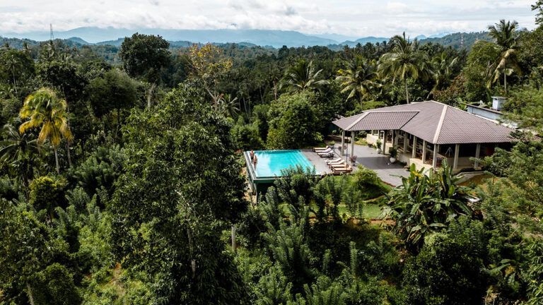 Aerial view of Aarunya Nature Resort from the right