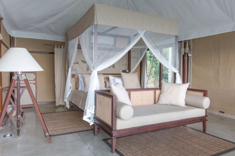 Interior view of Sky Tented Villa at Aarunya Nature Resort