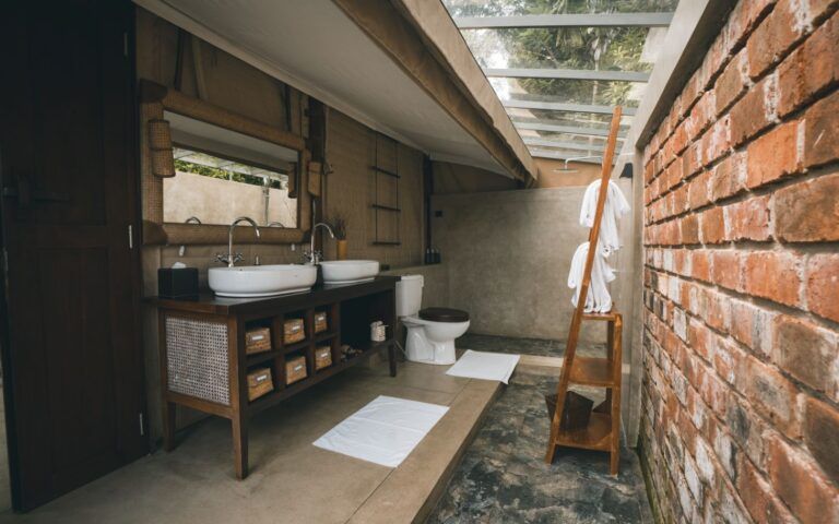 Bathroom and amenities view of a Sky Tented Villa at Aarunya
