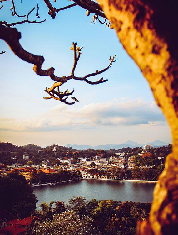 Aerial drone view of Kandy lake