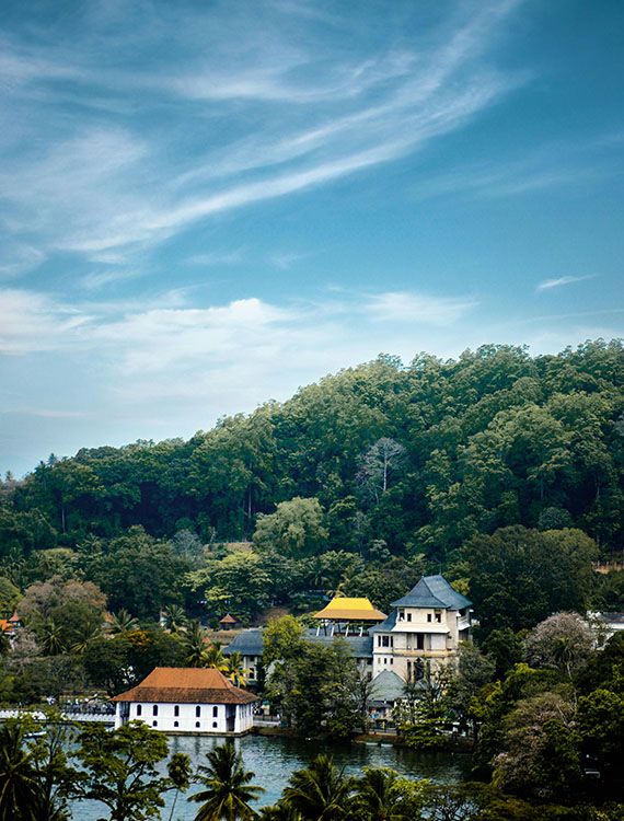Panoramic sky view of the Temple of the Tooth in Kandy