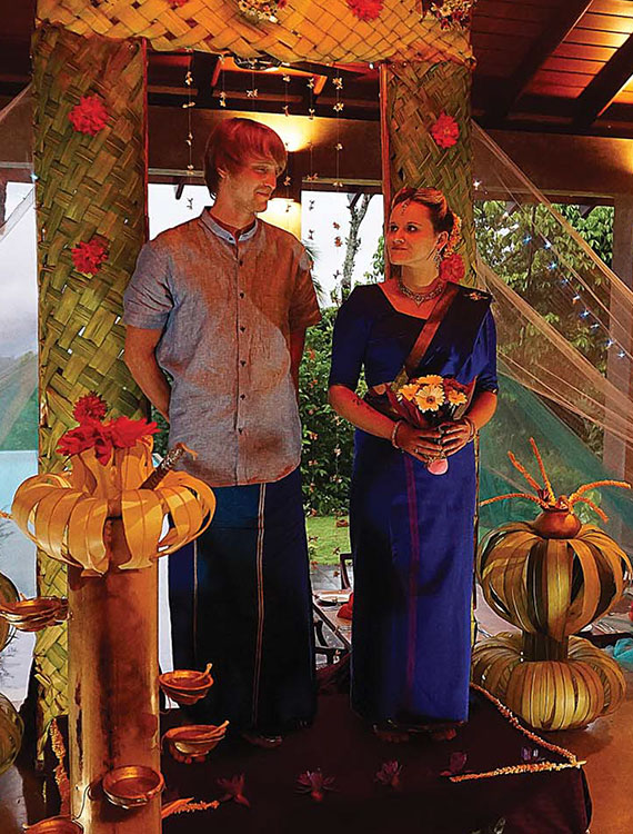 Couple experiencing a traditional Poruwa ceremony at Aarunya Nature Resort