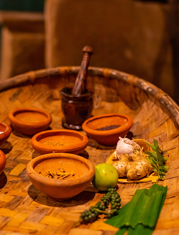 Spices for ayurvedic treatment at Aarunya Nature Resort