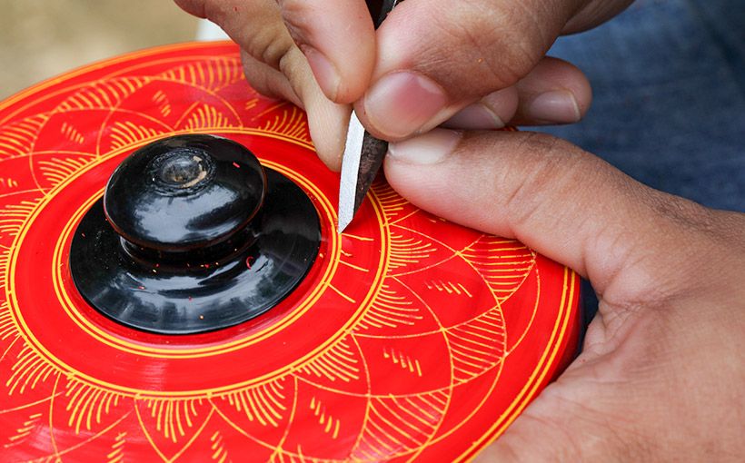 Crafting wooden Laksha bowls at Aarunya Nature Resort