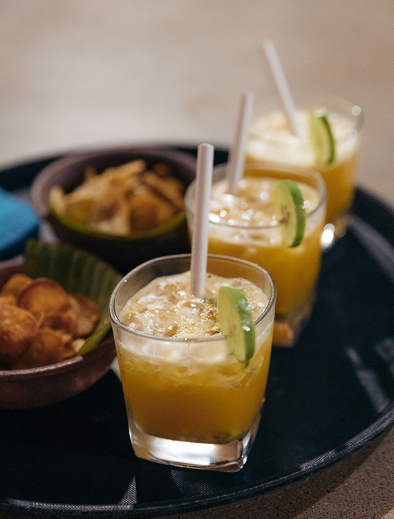 Platter of exotic cocktails and snacks served at Aarunya Resort