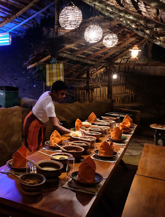 Sri Lankan style buffet being laid out at Aarunya Nature Resort
