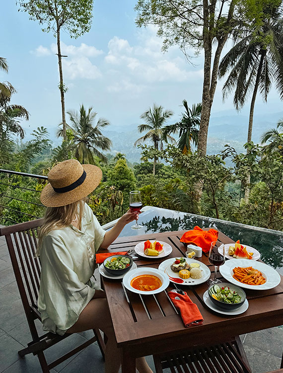 Guest dining with a view at Aarunya Nature Resort