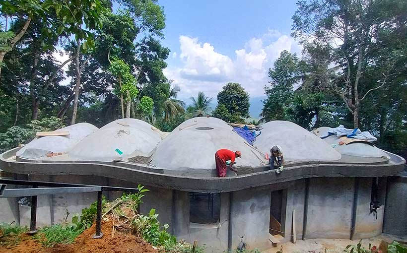 Villagers working on construction project
