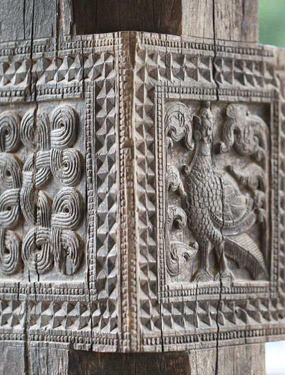 Vintage wood markings at the Embekka Devalaya